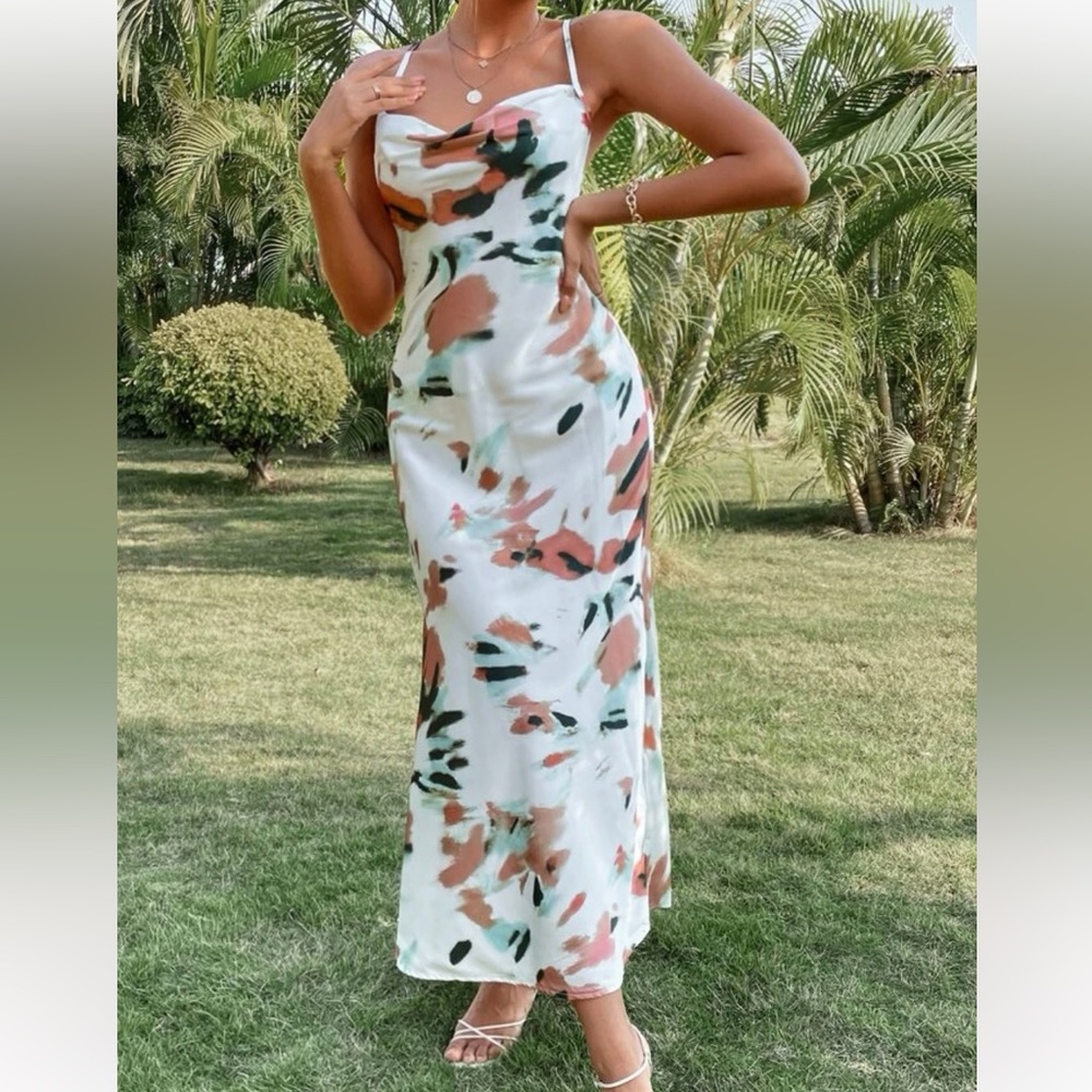 Multicolored satin midi dress